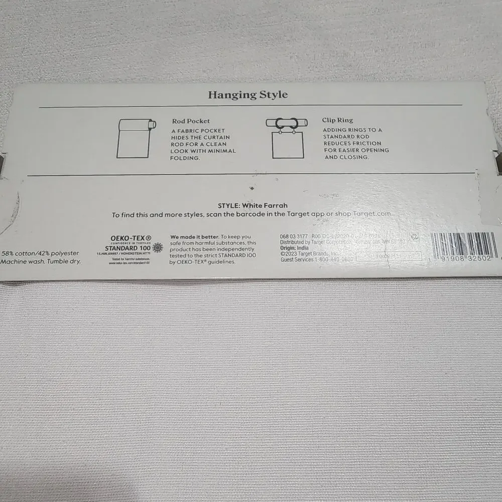 Threshold light filtering curtain L 54'' x W 95'' white Farrah